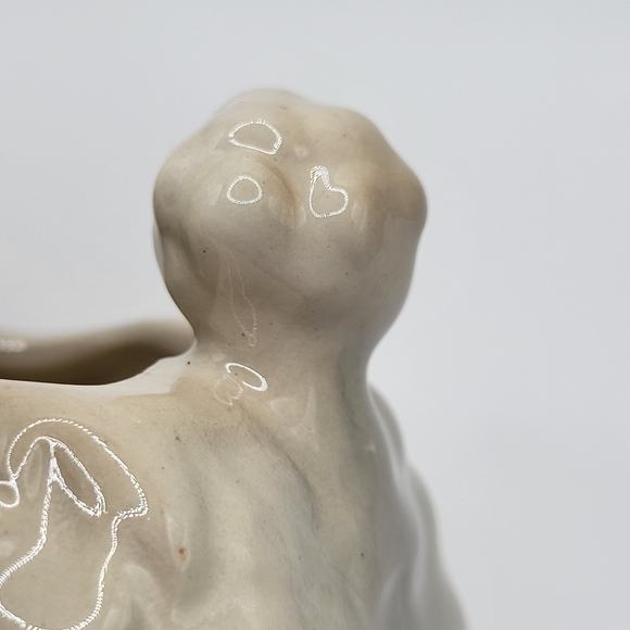 VTG Lefton Poodle Planter with Pink Bows, Glass Eyes & its Original Sticker, HTF - Picture 9 of 15